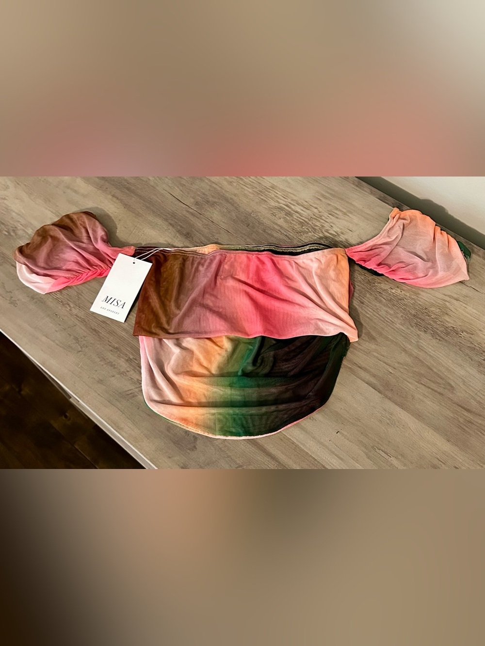 NWT MISA Los Angeles Davina Mesh Ombre Off Shoulder Top XS Designer Statement - Picture 5 of 5